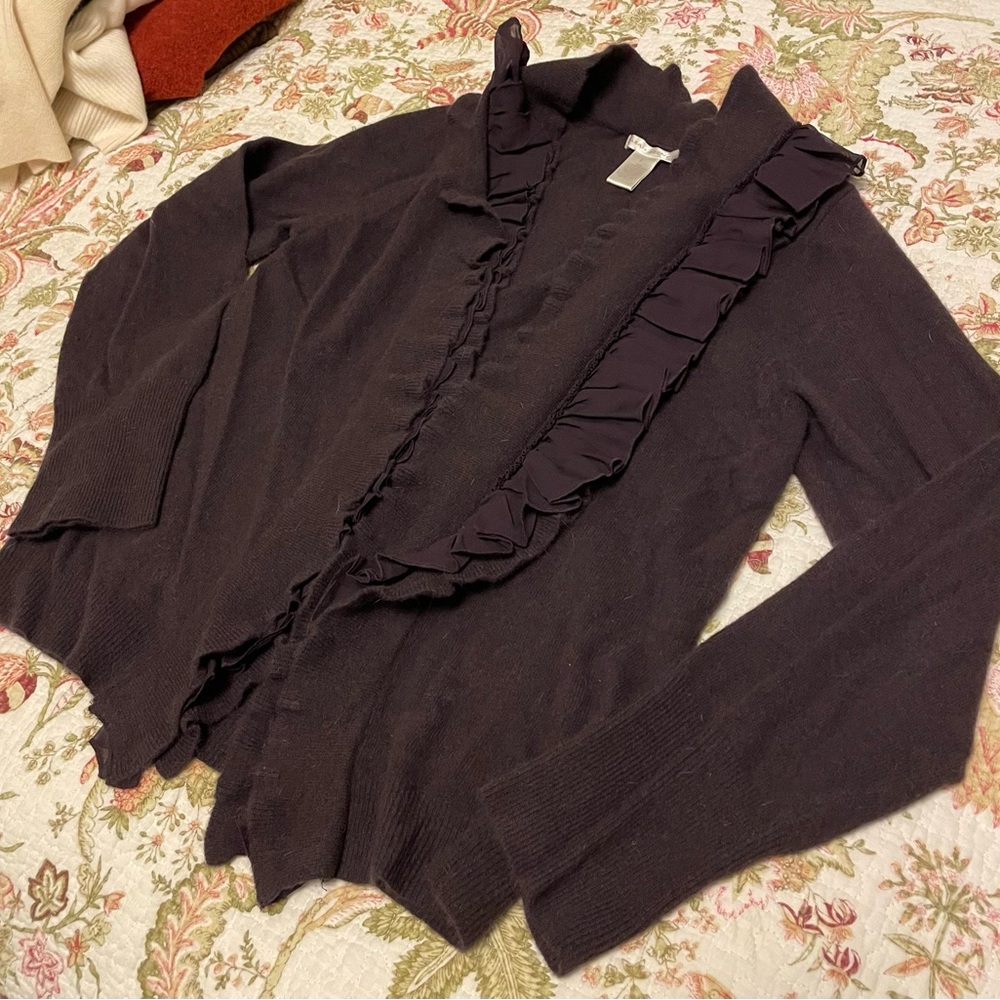 Sarah Spencer Deep Purple Ruffled Cardigan